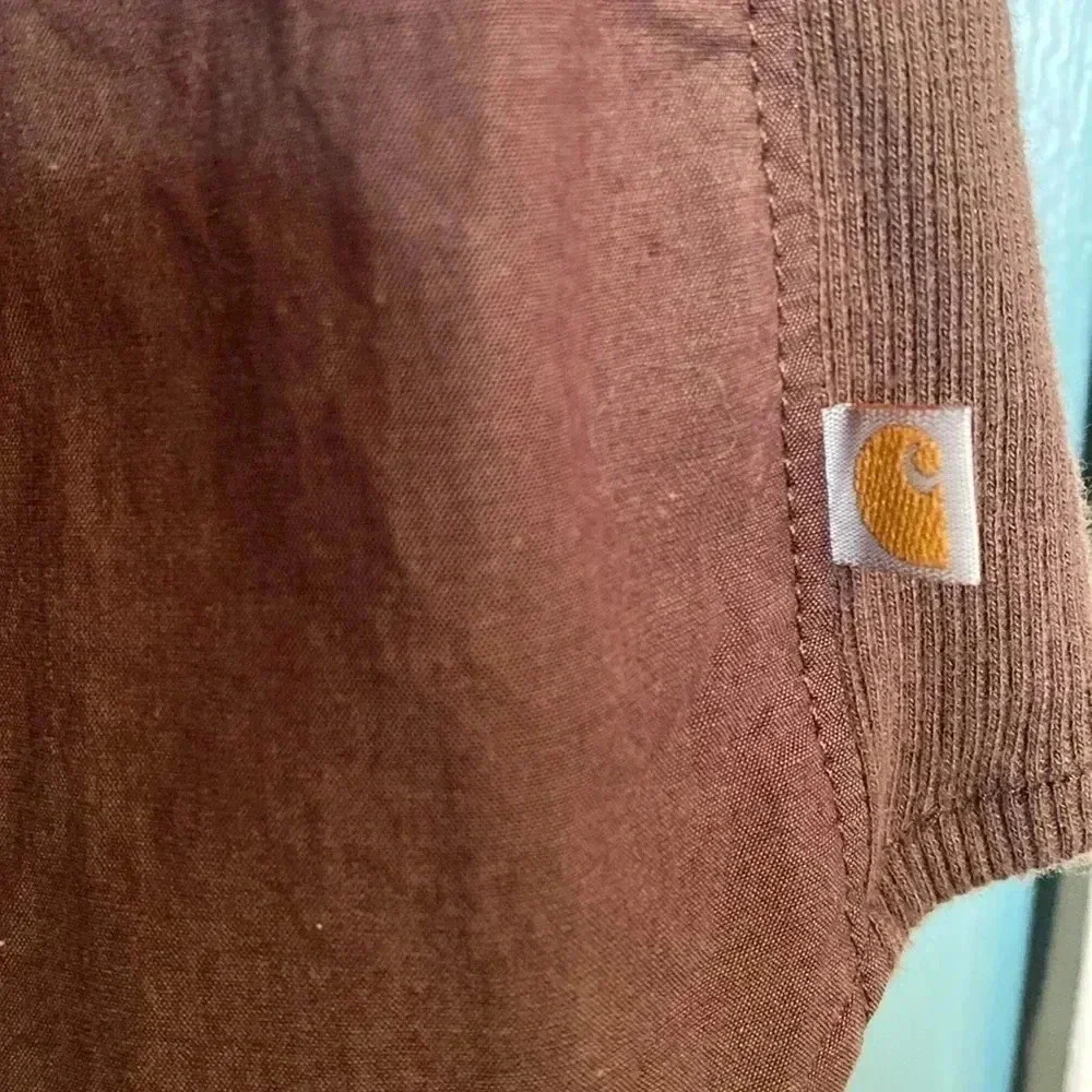 Carhartt women’s brown button down collard shirt - size medium 8/10 - Picture 2 of 8